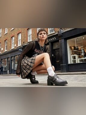 Dr. Martens 8065 Double Strap Heeled Mary Janes - Dark Grey Leather Size 9